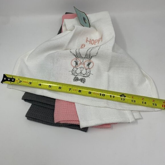 Farmhouse Easter Kitchen Towels Spring Holiday Bunny Rabbit Home Decor Pink Gray - Picture 5 of 6